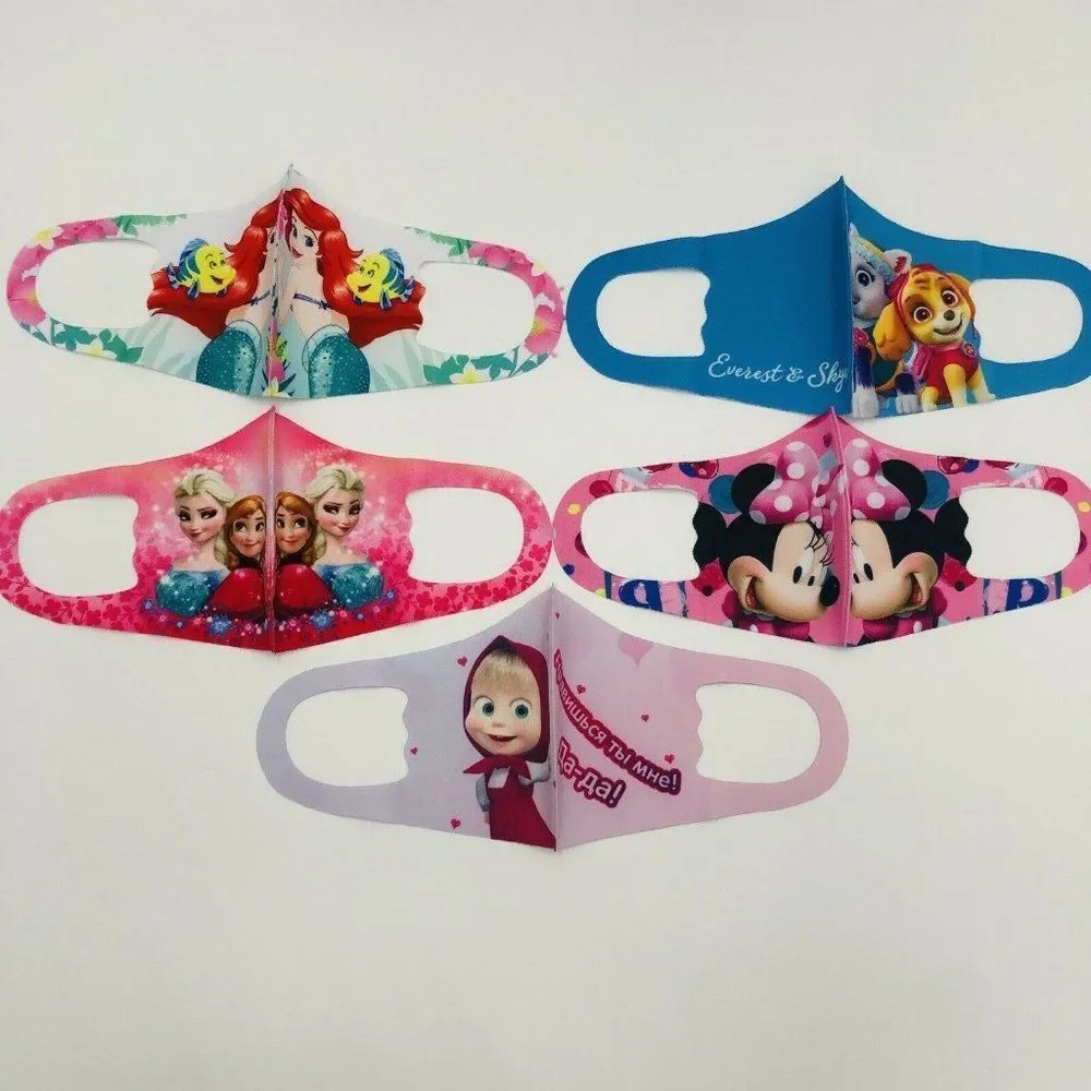 Brand New Assorted Girls Face Mask Reusable‎ 5 In Pack Ariel/ Paw Patrol/Frozen